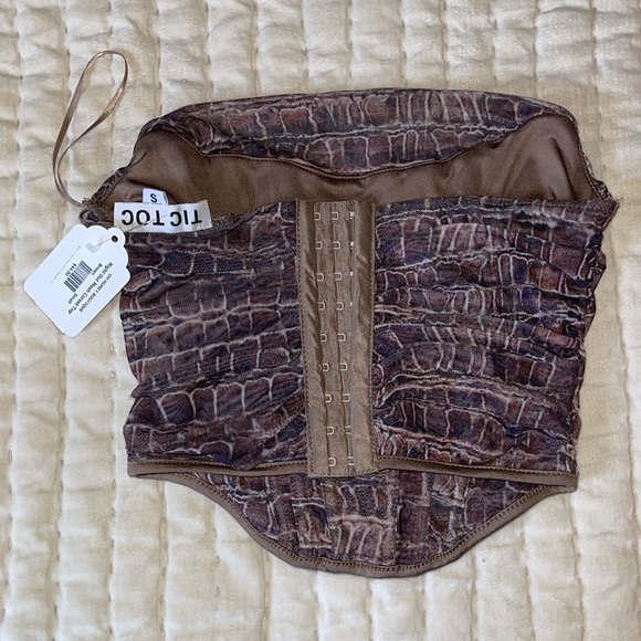 Brown Printed Meshed Corset Crop Top - Picture 2 of 3